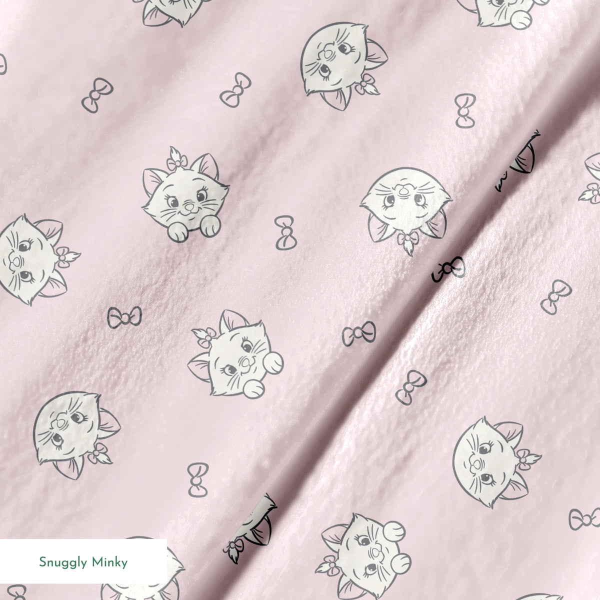 Cute cartoon cat faces with bows pattern on light pink background springs minky texture