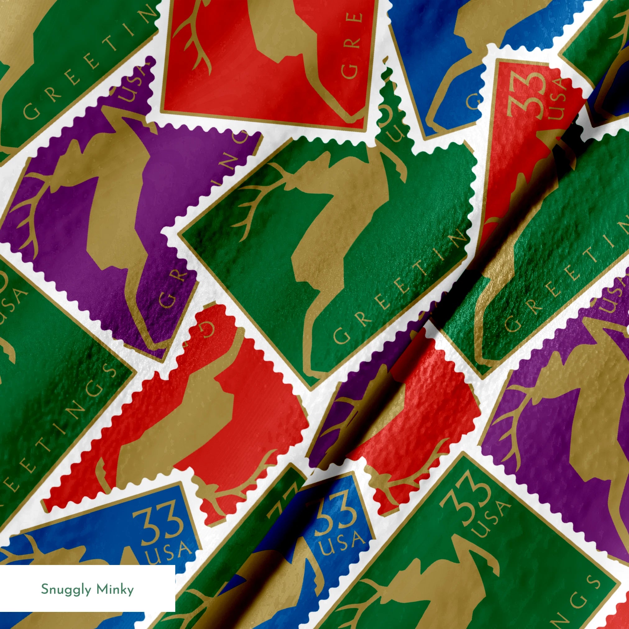 USPS Golden Deer Stamp Collage Fabric