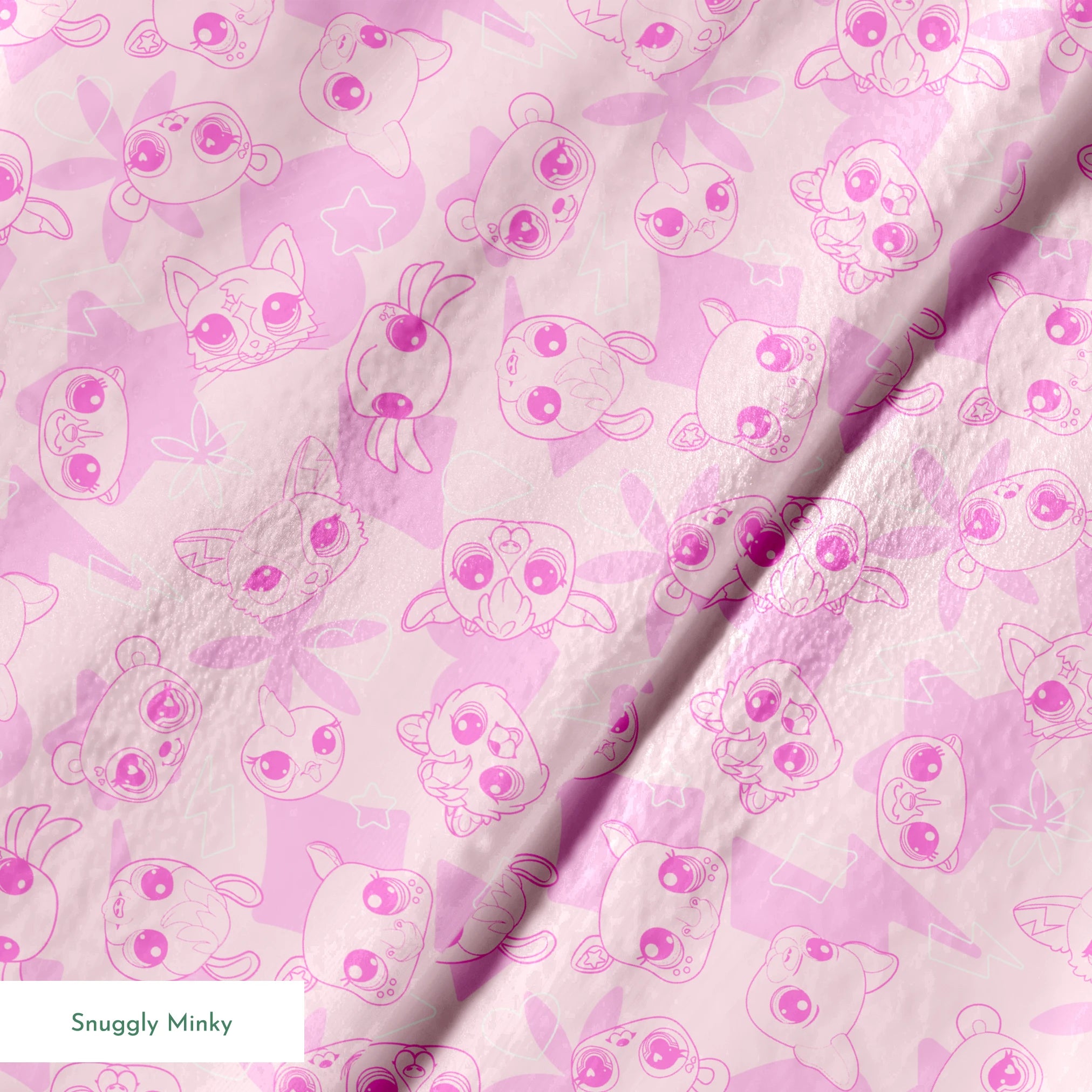 Hasbro Littliest Pet Shop Pet Outlines on Pink Fabric