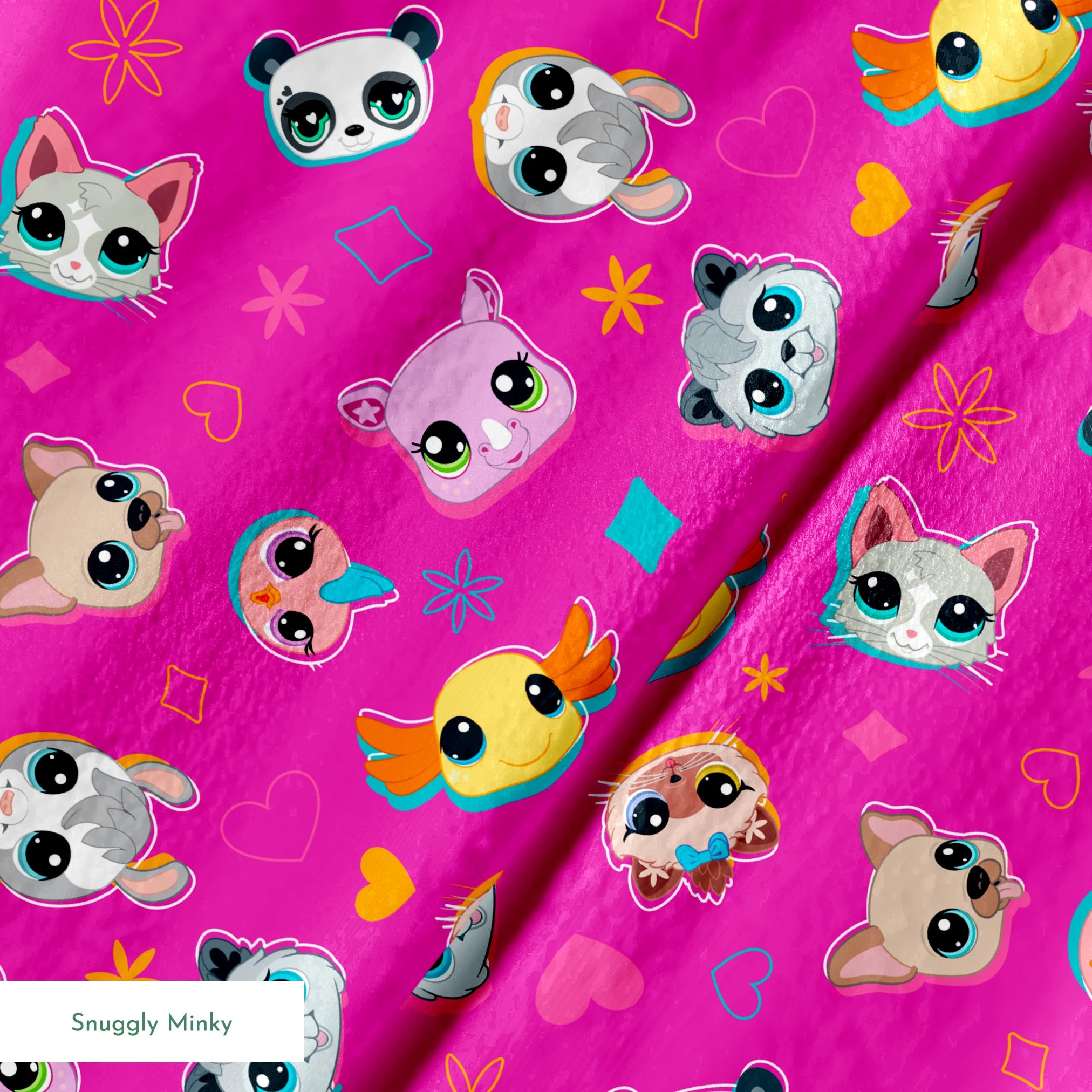 Hasbro Littliest Pet Shop Shapes and Faces on Hot Pink Fabric