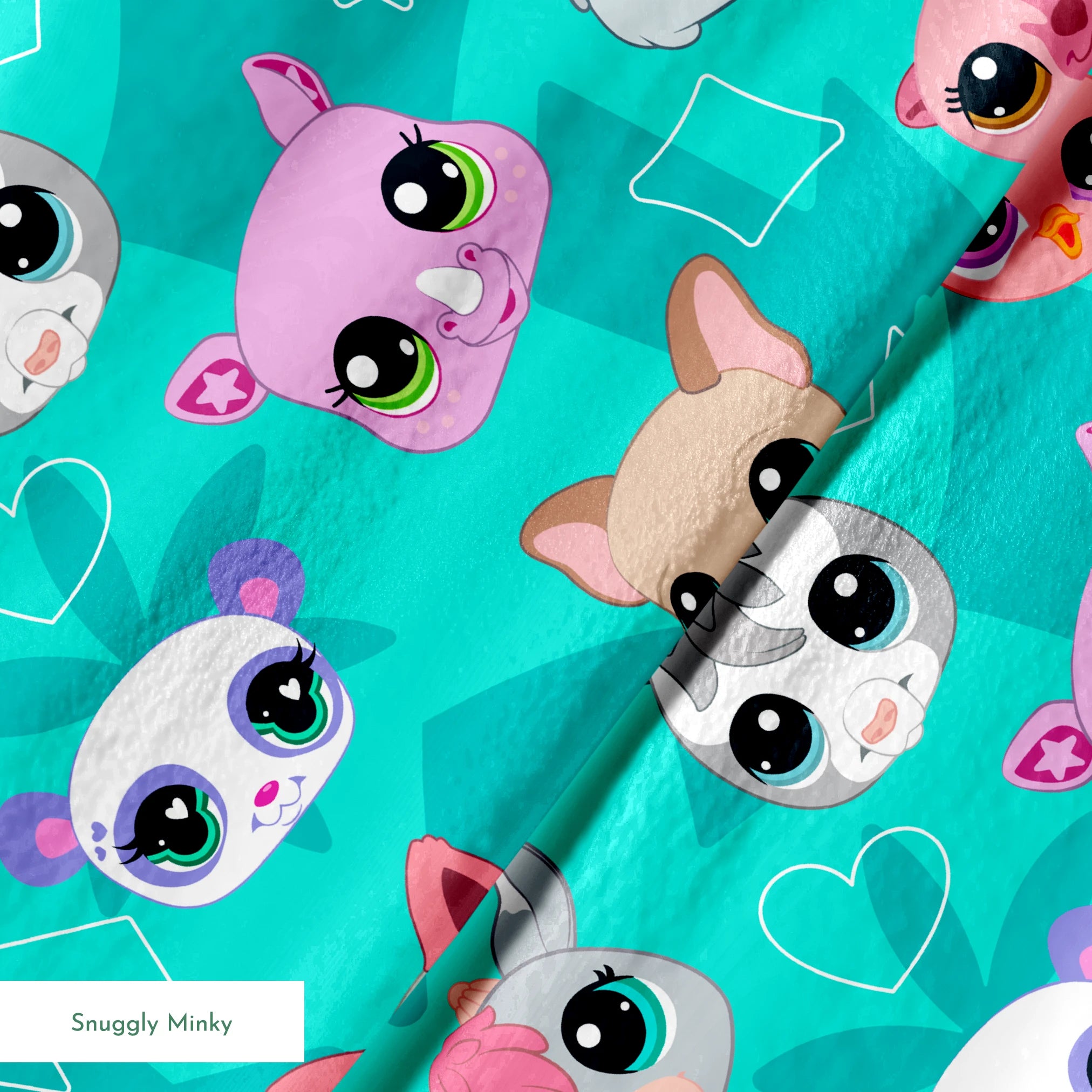 Hasbro Littliest Pet Shop Cute Faces Toss on Teal Fabric