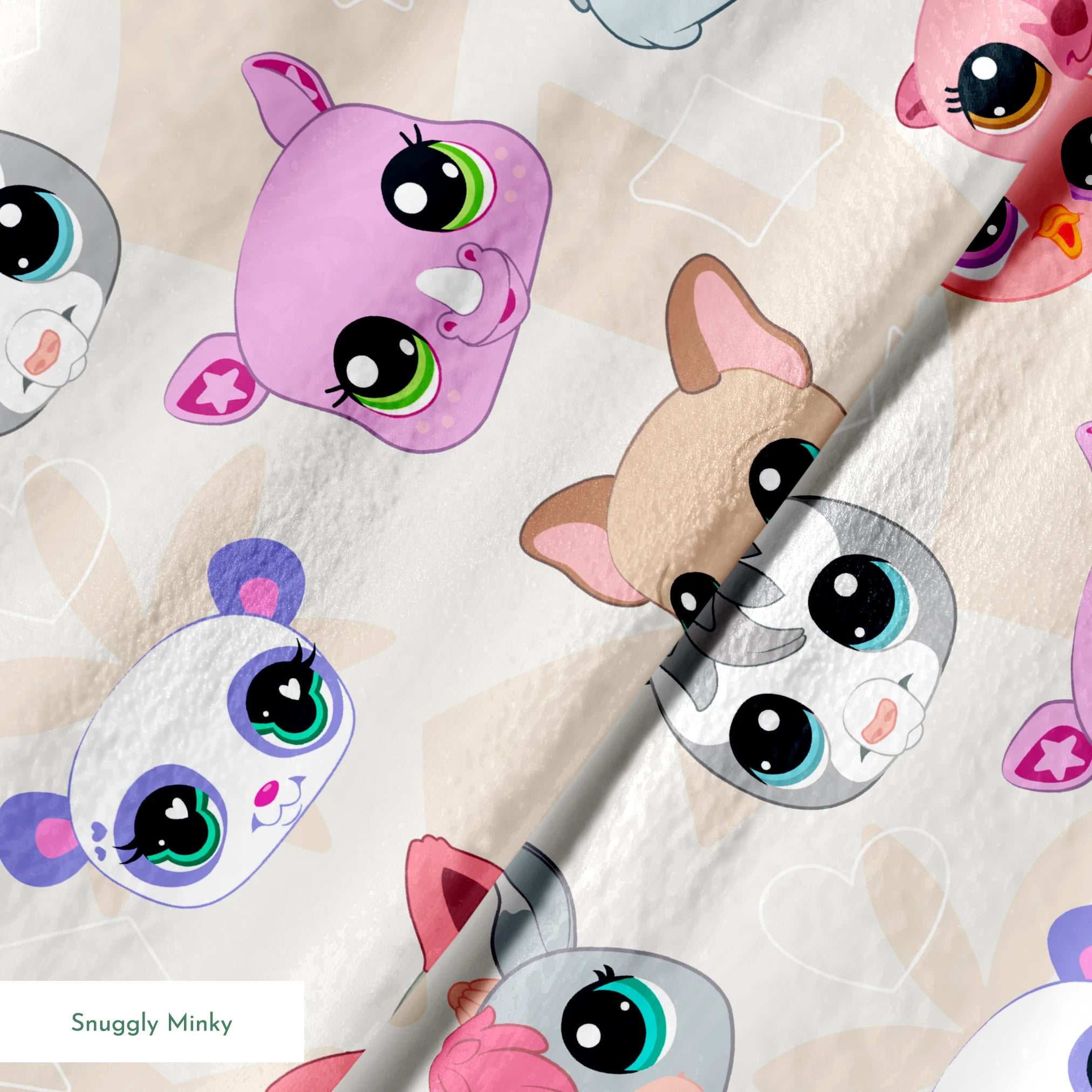 Hasbro Littliest Pet Shop Cute Faces Toss on Beige Fabric
