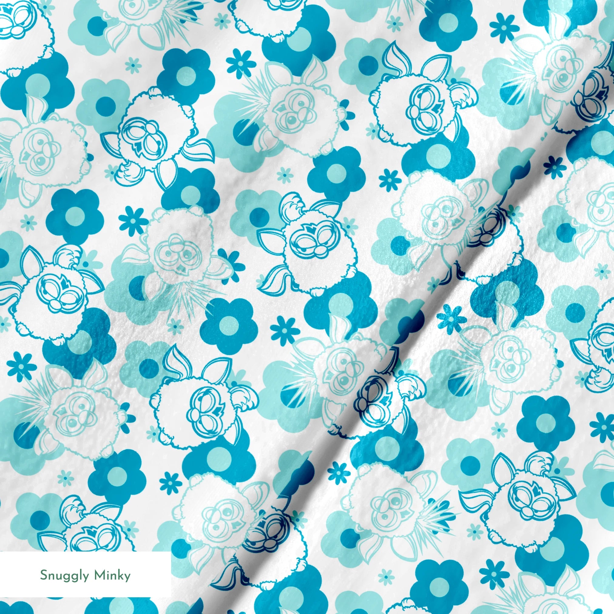 Hasbro Furby Flower Power on Blue  Fabric