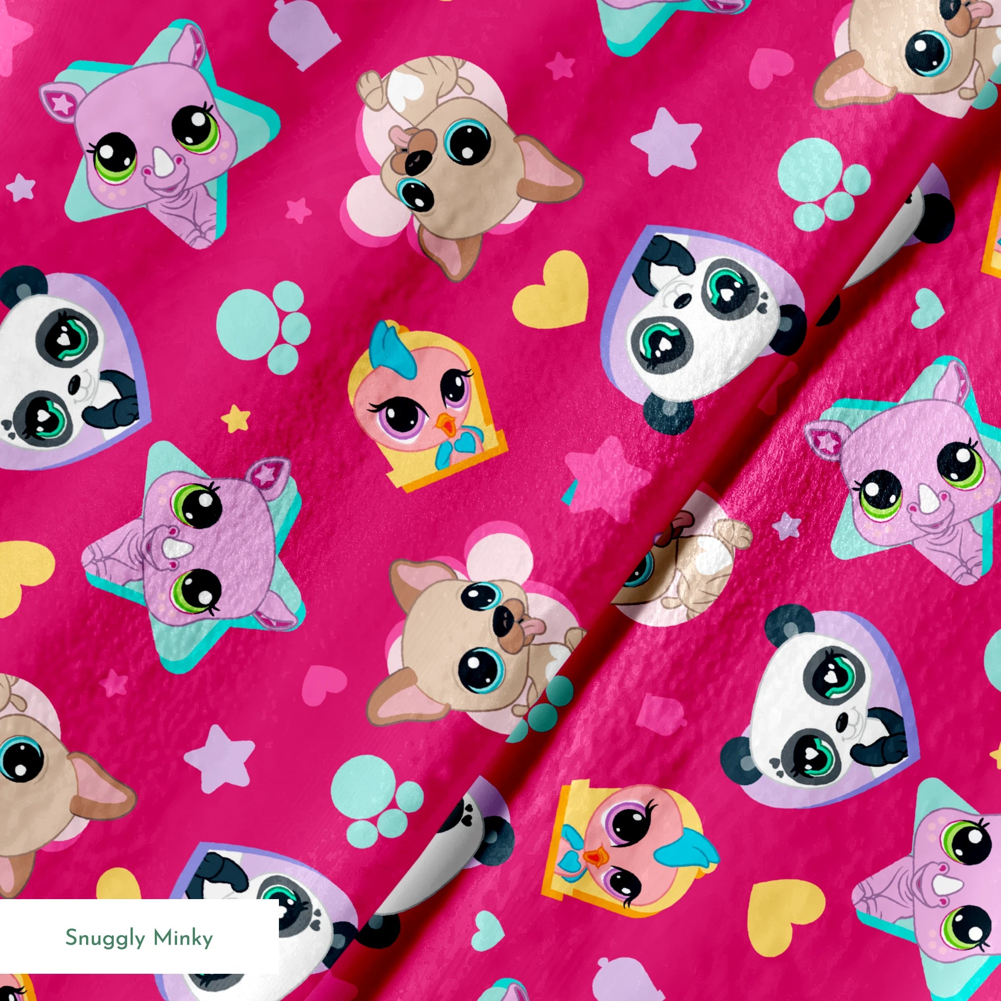 Hasbro Littliest Pet Shop Pet Friends on Pink Fabric