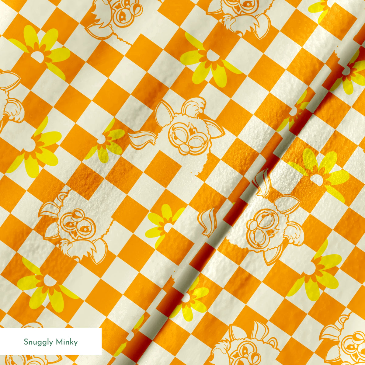 Hasbro Furby Checkered Flowers on Orange Fabric