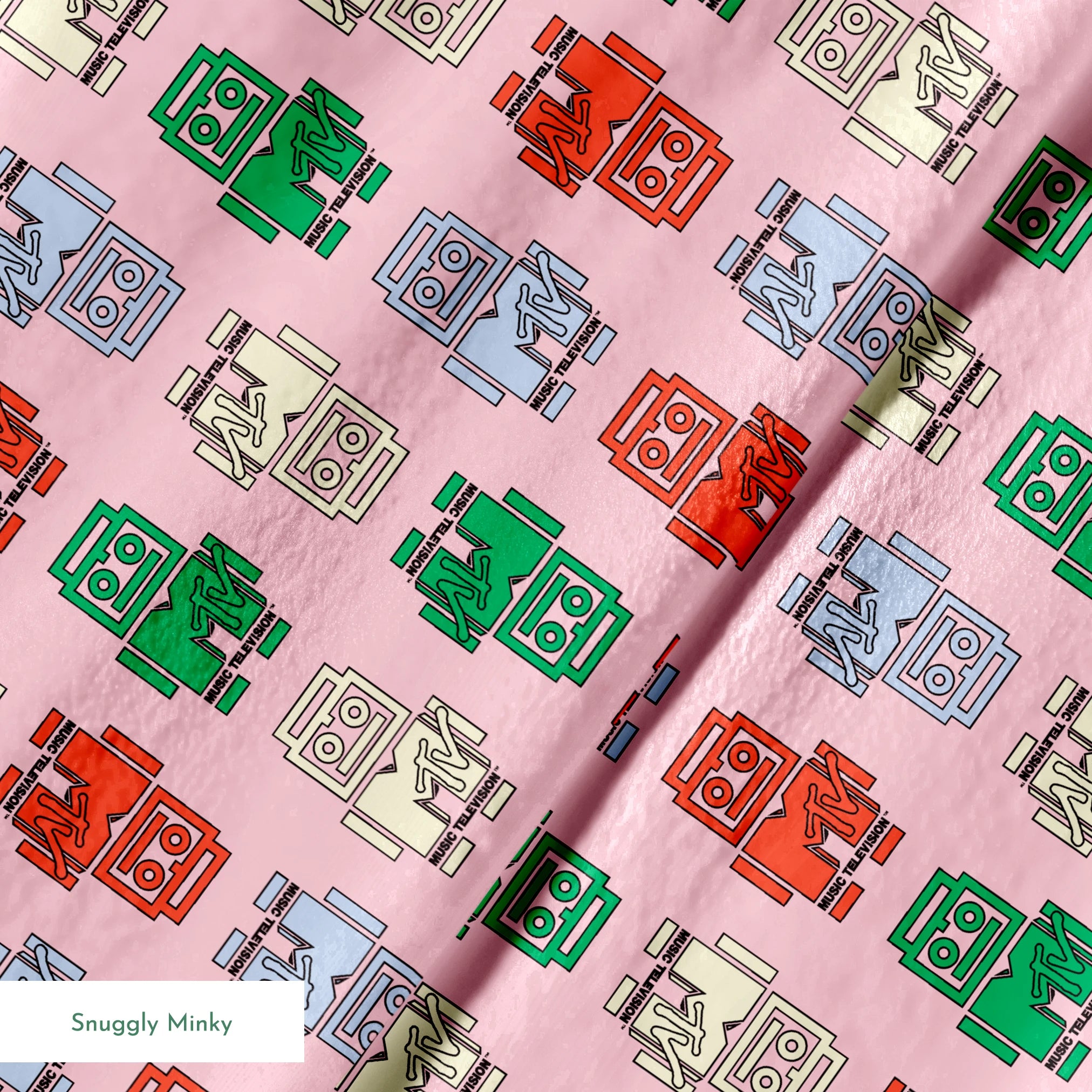 Paramount MTV  Logo Robots on Pink Fabric