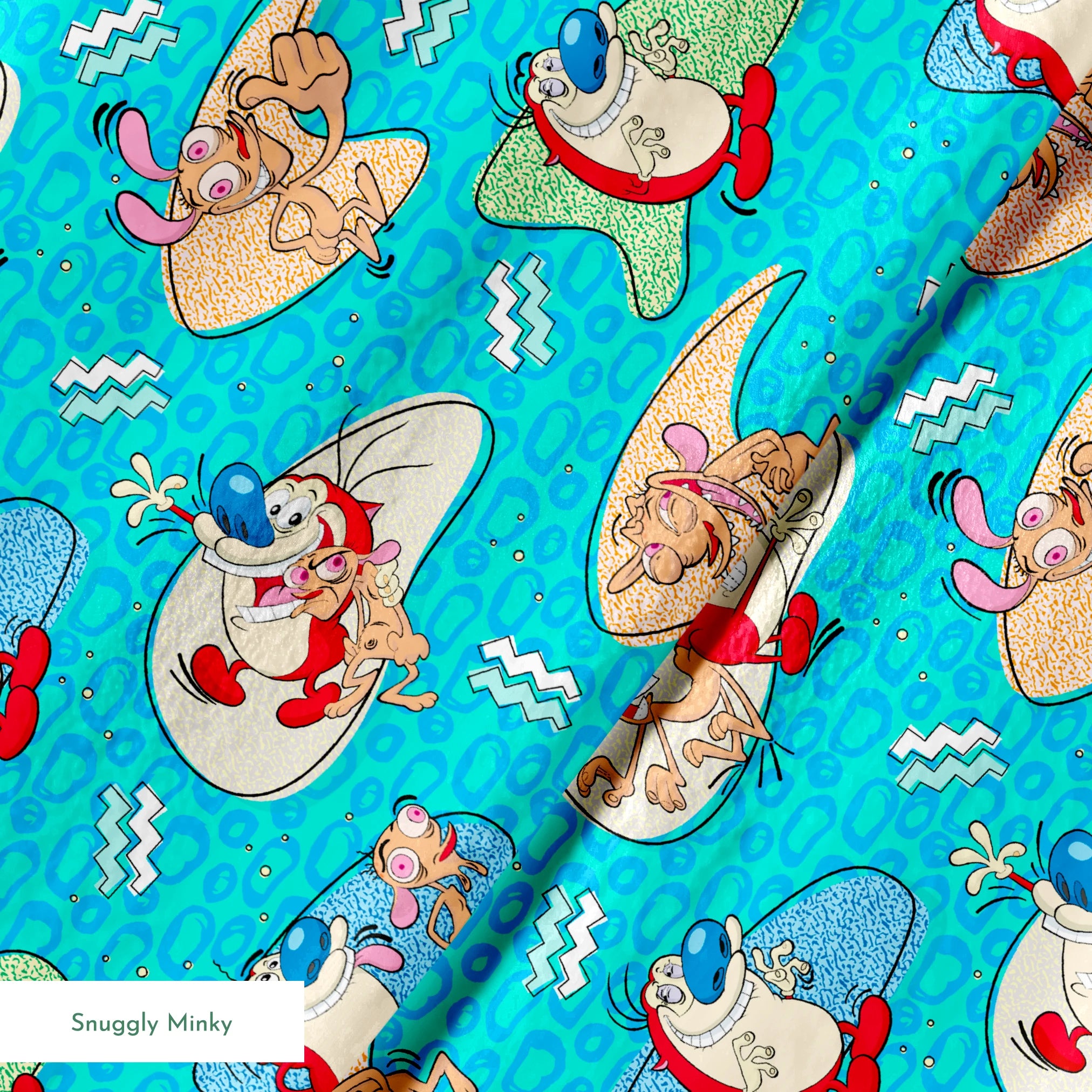 Ren & Stimpy Retro Graphics on Aqua Fabric