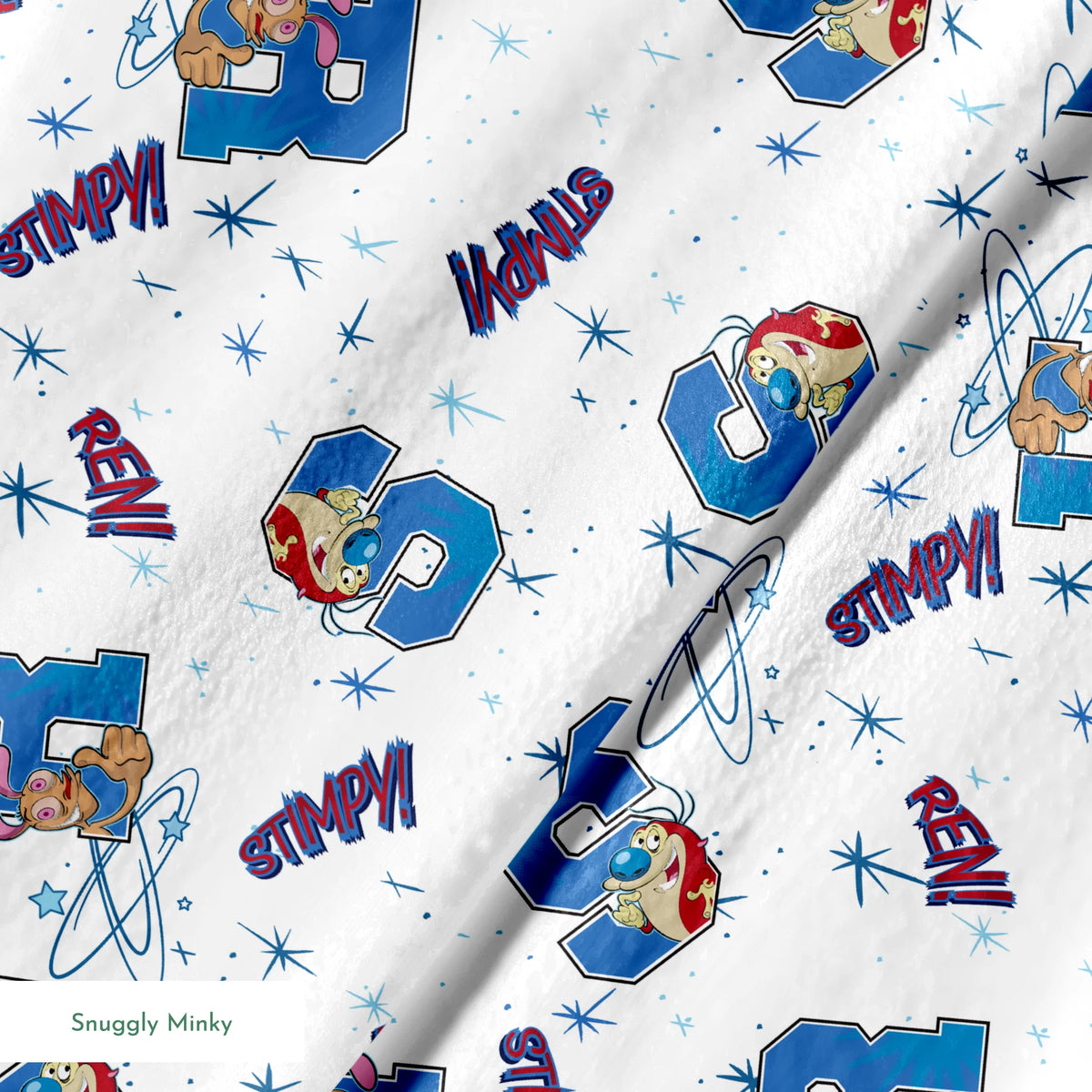 Ren & Stimpy Varsity Letters on White Fabric