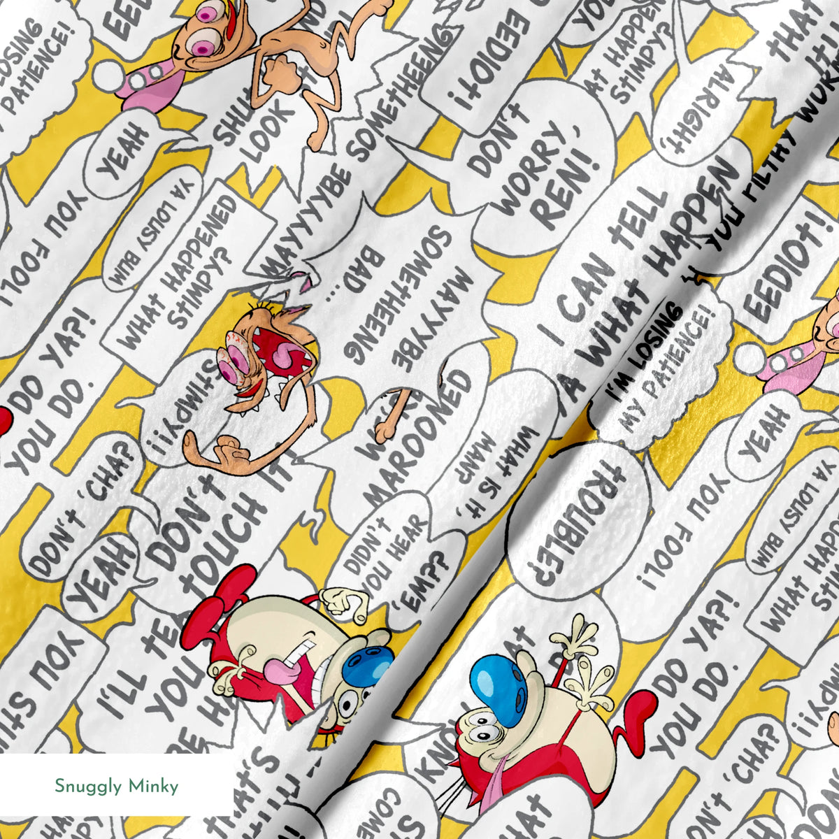 Ren & Stimpy Word Blurbs on Yellow Fabric