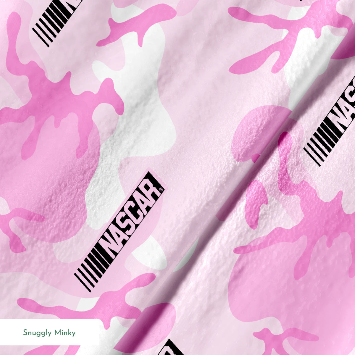 NASCAR® Retro Logo and Camo Toss on Pink Fabric