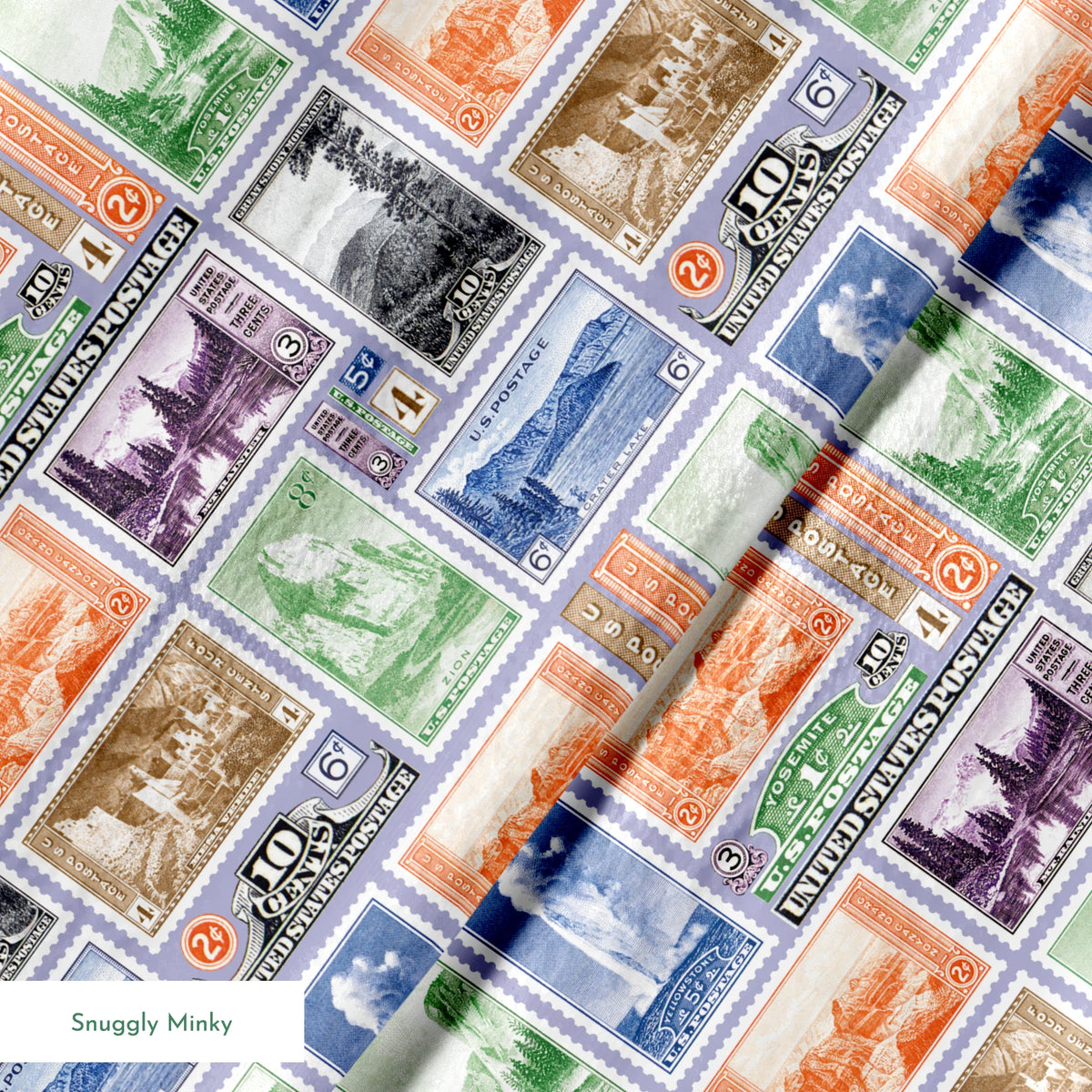USPS National Park Stamps on Purple Fabric