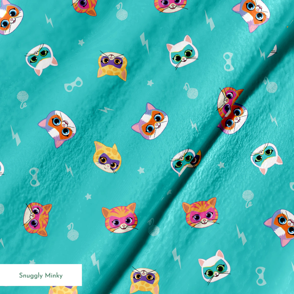 Disney Jr's. SuperKitties Friends Furever on Teal Fabric