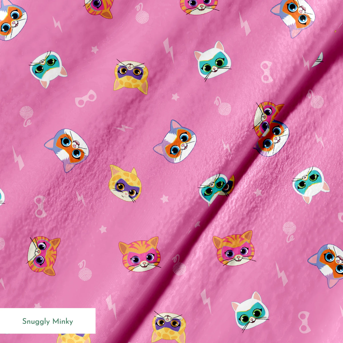 Disney Jr's. SuperKitties Friends Furever on Pink Fabric