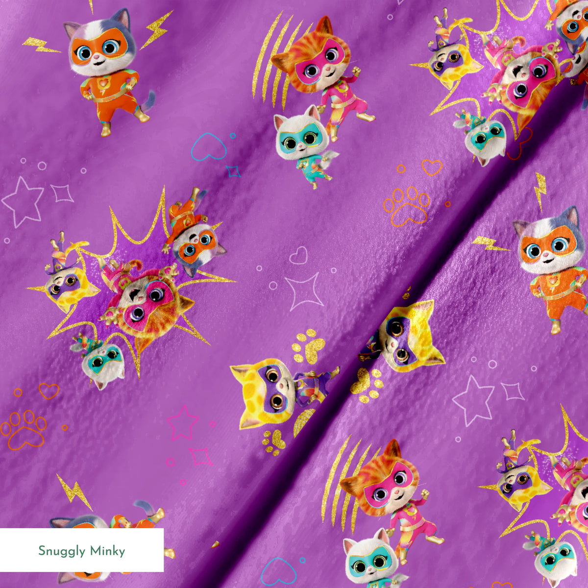 Disney Jr's. SuperKitties Fierce Fighters on Purple Fabric