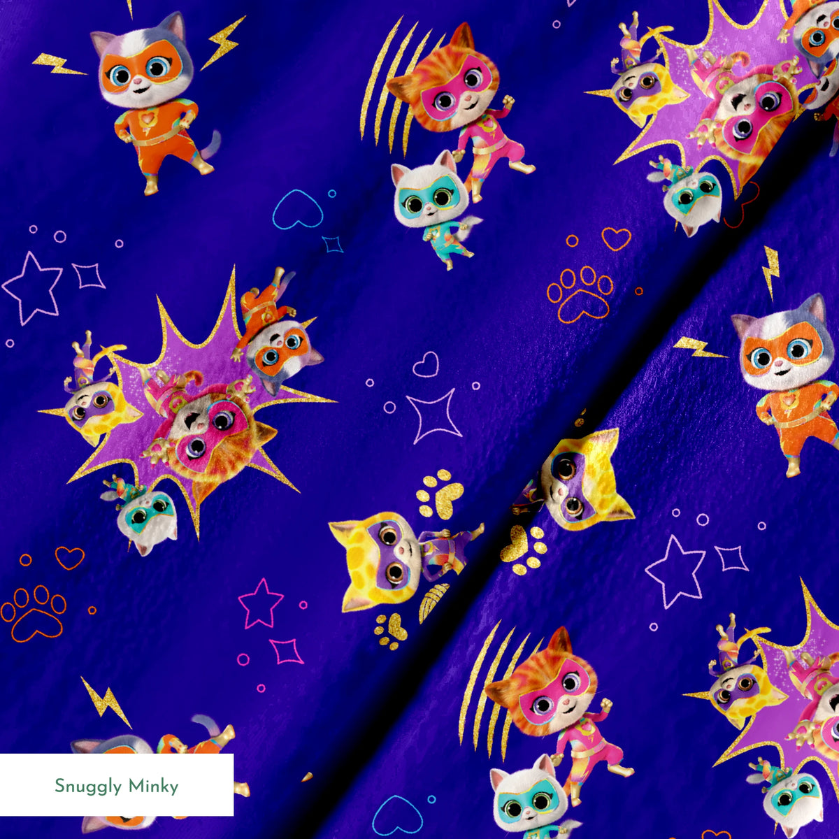 Disney Jr's. SuperKitties Fierce Fighters on Blue Fabric