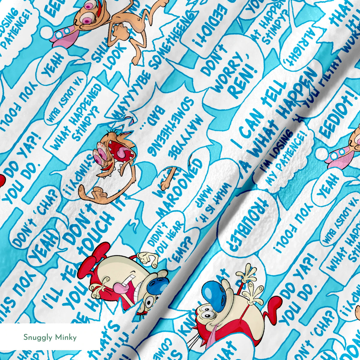 Ren & Stimpy Word Blurbs on Blue Fabric