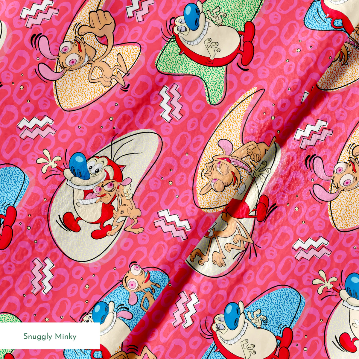 Ren & Stimpy Retro Graphics on Pink Fabric