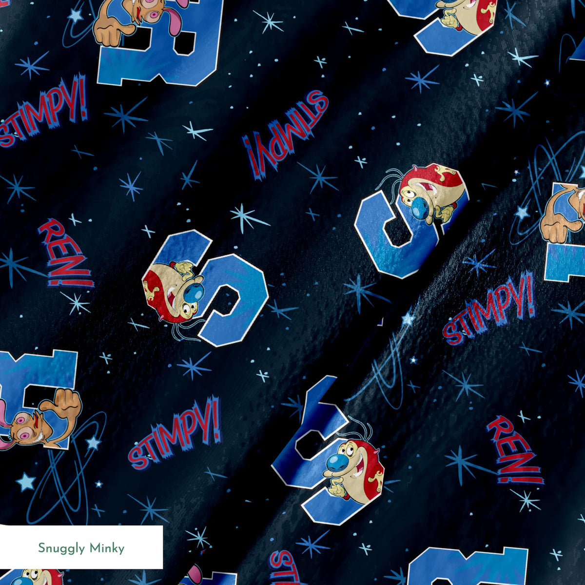 Ren & Stimpy Varsity Letters on Navy Fabric