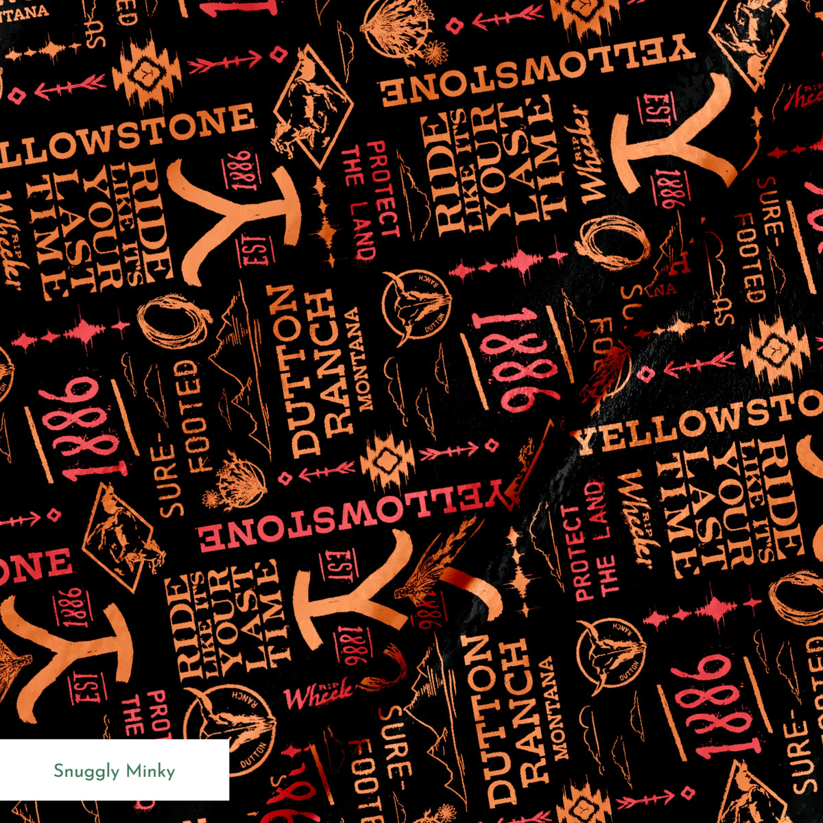 Paramount Yellowstone Verbiage Collage on Sunset Fabric