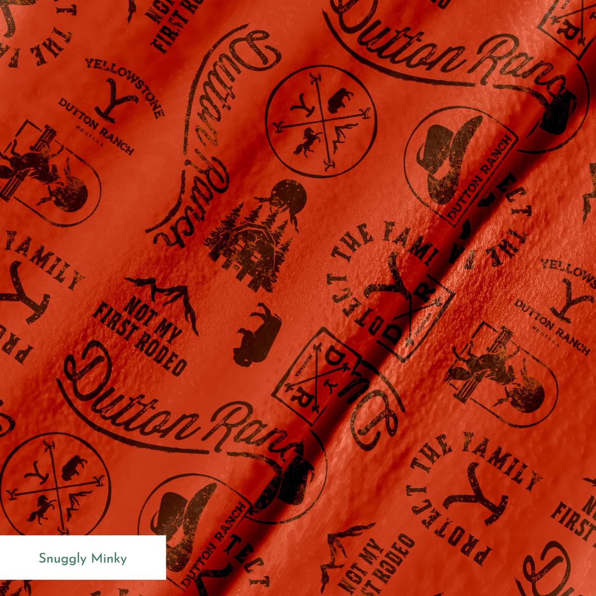 Paramount Yellowstone Dutton Ranch Icons on Rust Fabric