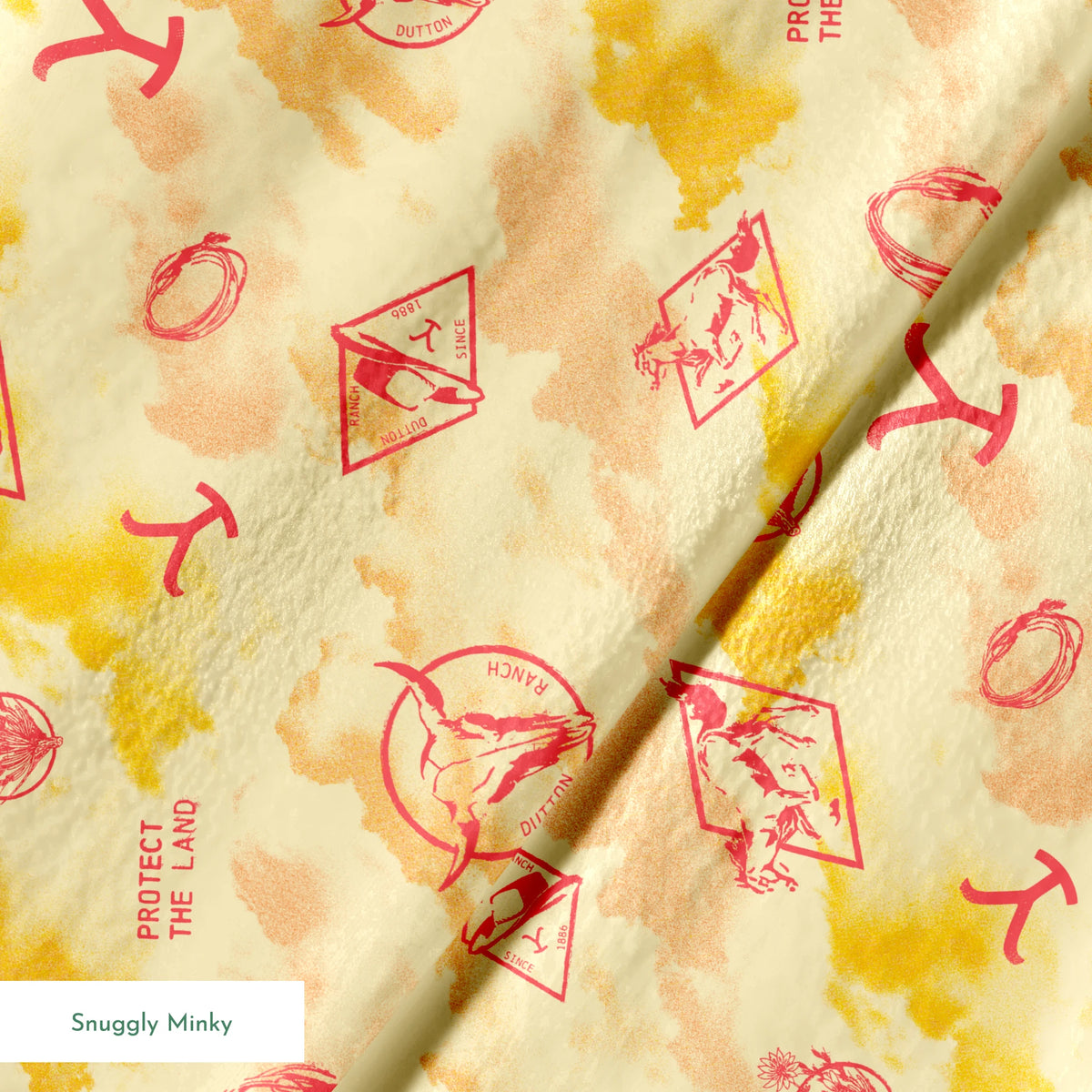 Paramount Yellowstone Icons in the Clouds on Sunset Yellow Fabric