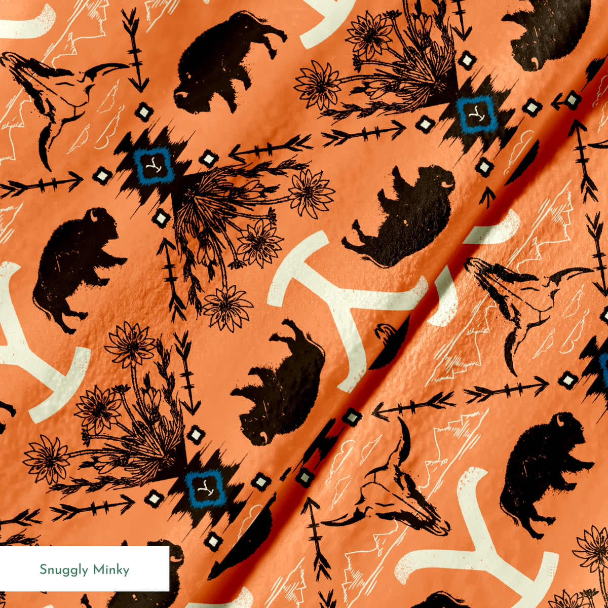 Paramount Yellowstone Bison Argyle on Orange Fabric