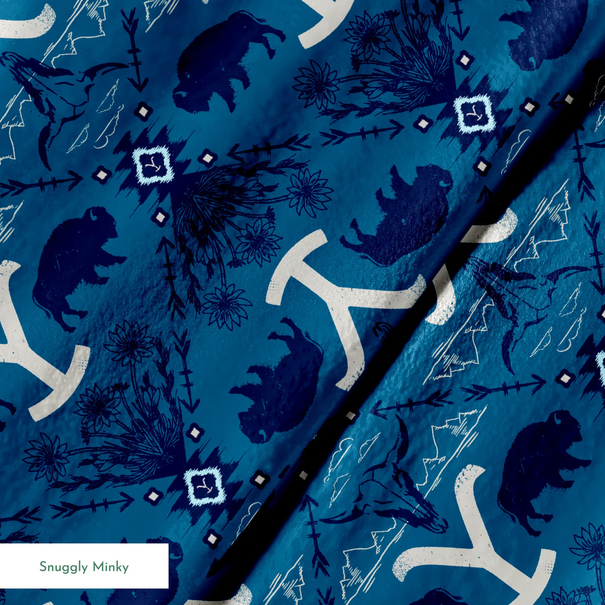 Paramount Yellowstone Bison Argyle on Blue Fabric