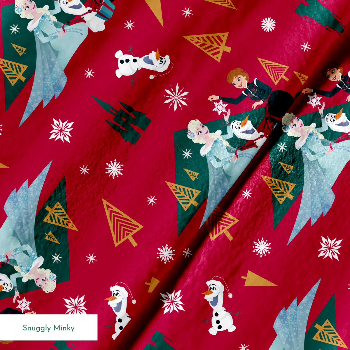 Disney Frozen  Holiday Tidings on Red Fabric