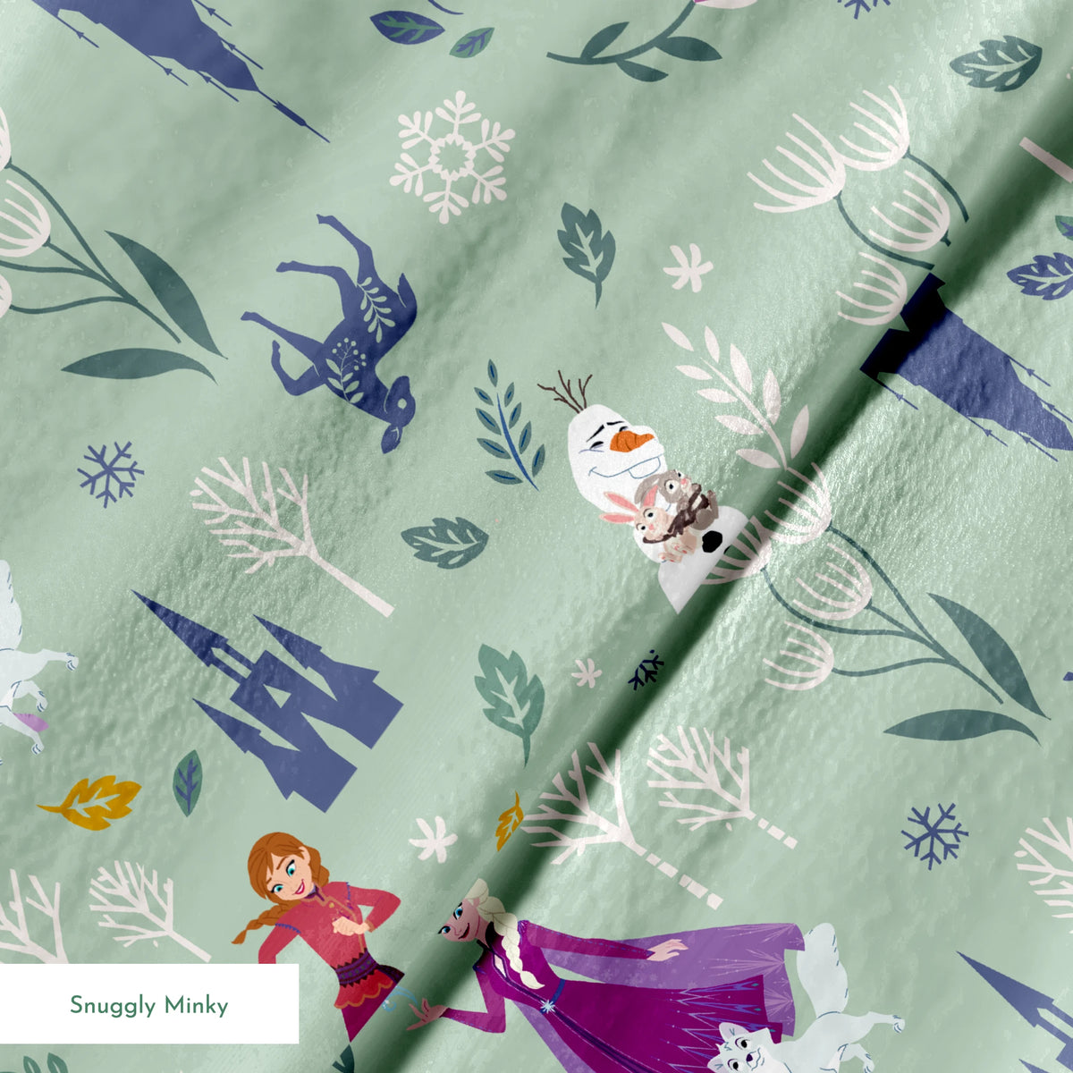 Disney Frozen  Winter Adventure on Green Fabric