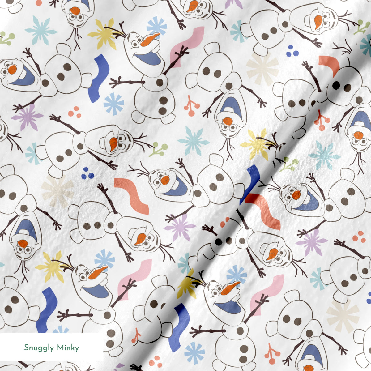 Disney Frozen  Colorful Olaf Toss on White Fabric