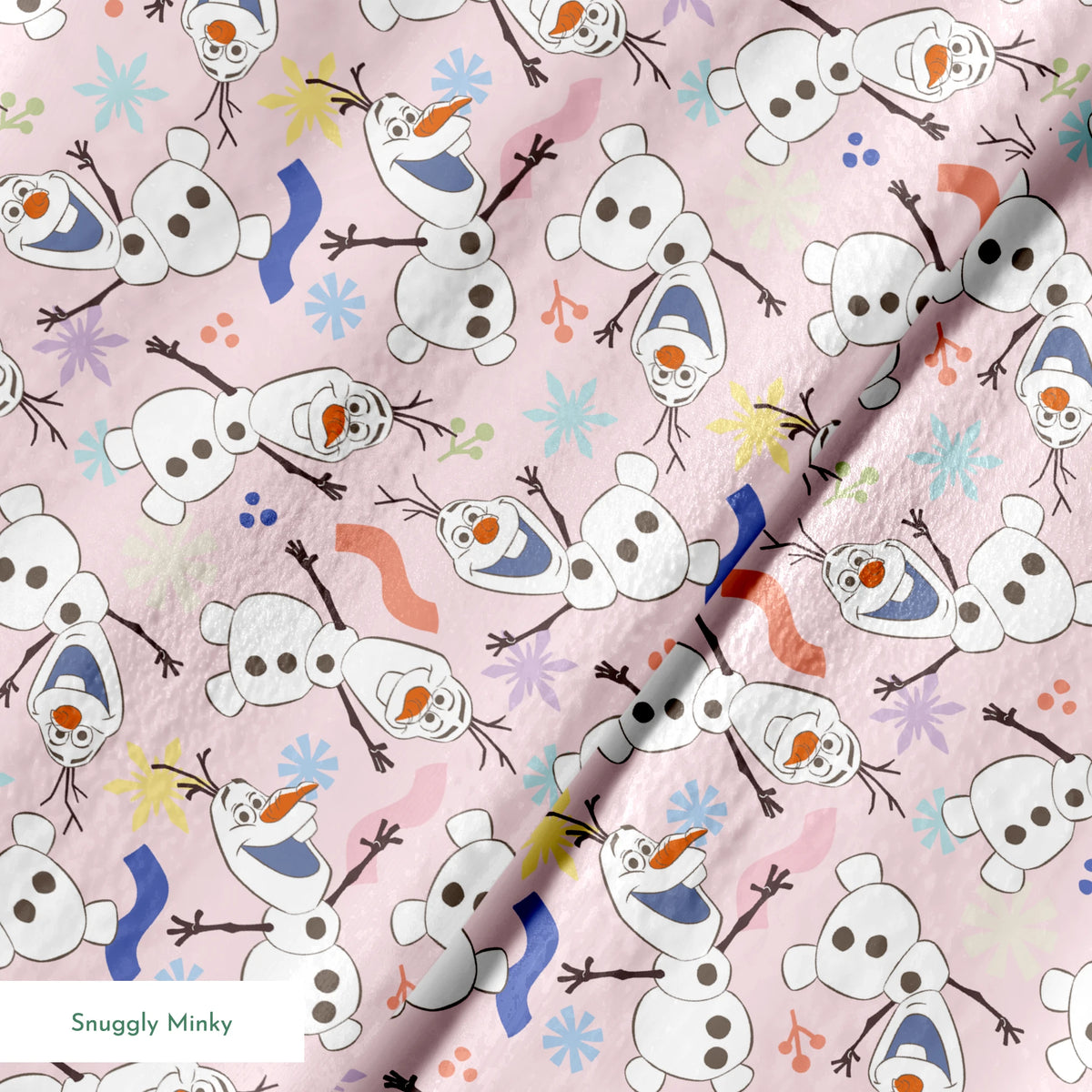 Disney Frozen  Colorful Olaf Toss on Pink Fabric