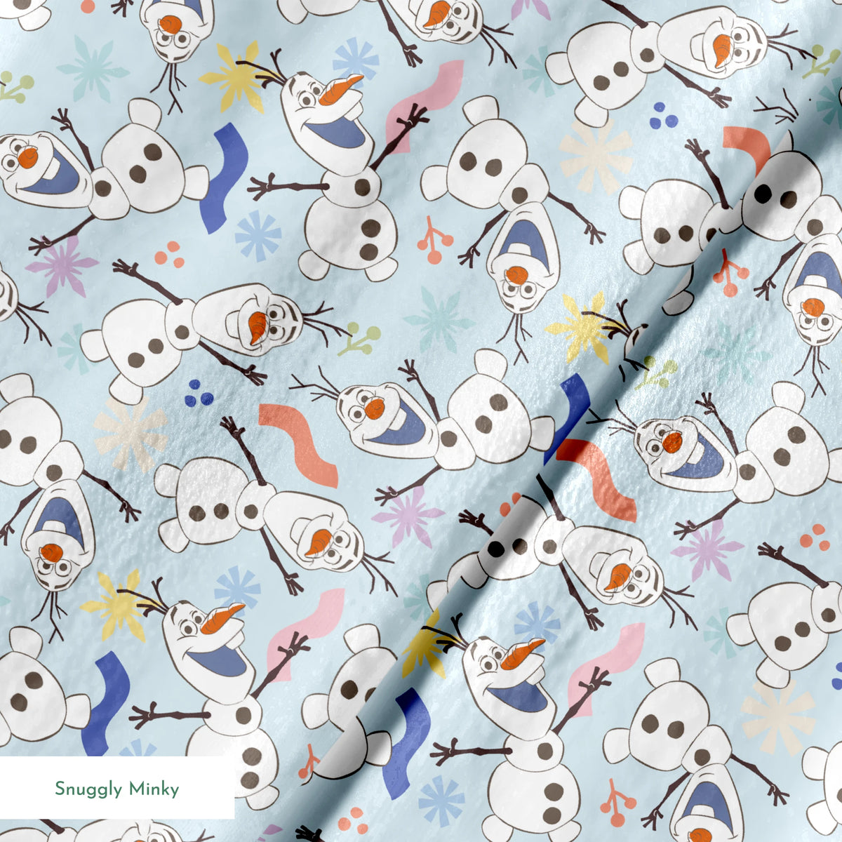 Disney Frozen  Colorful Olaf Toss on Blue Fabric