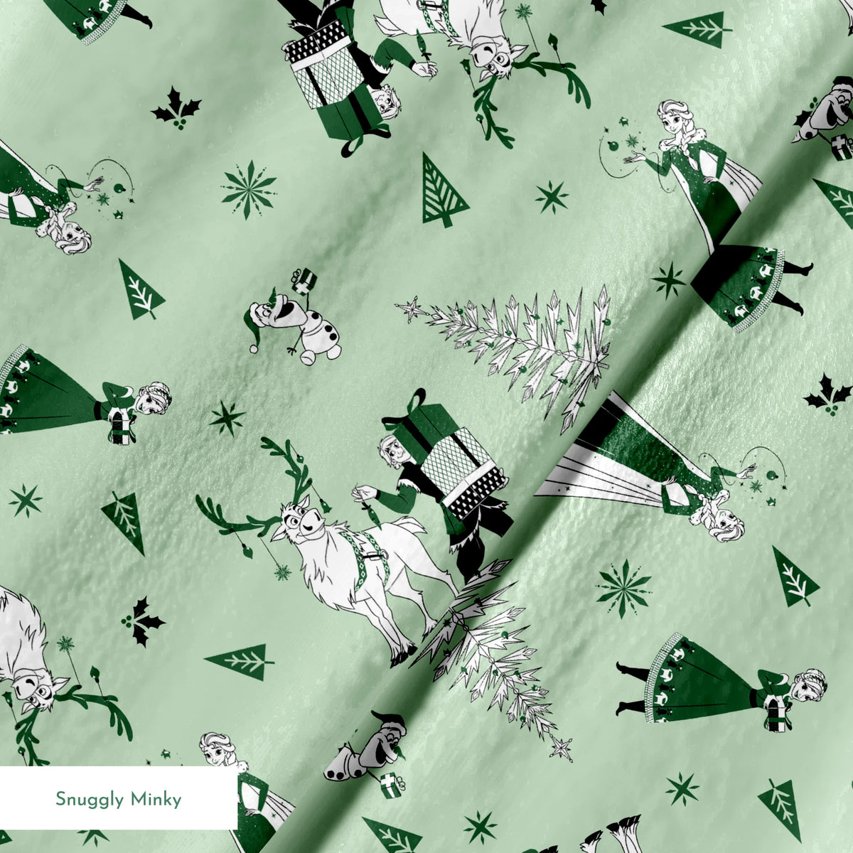 Disney Frozen  Holiday Friends on Green Fabric