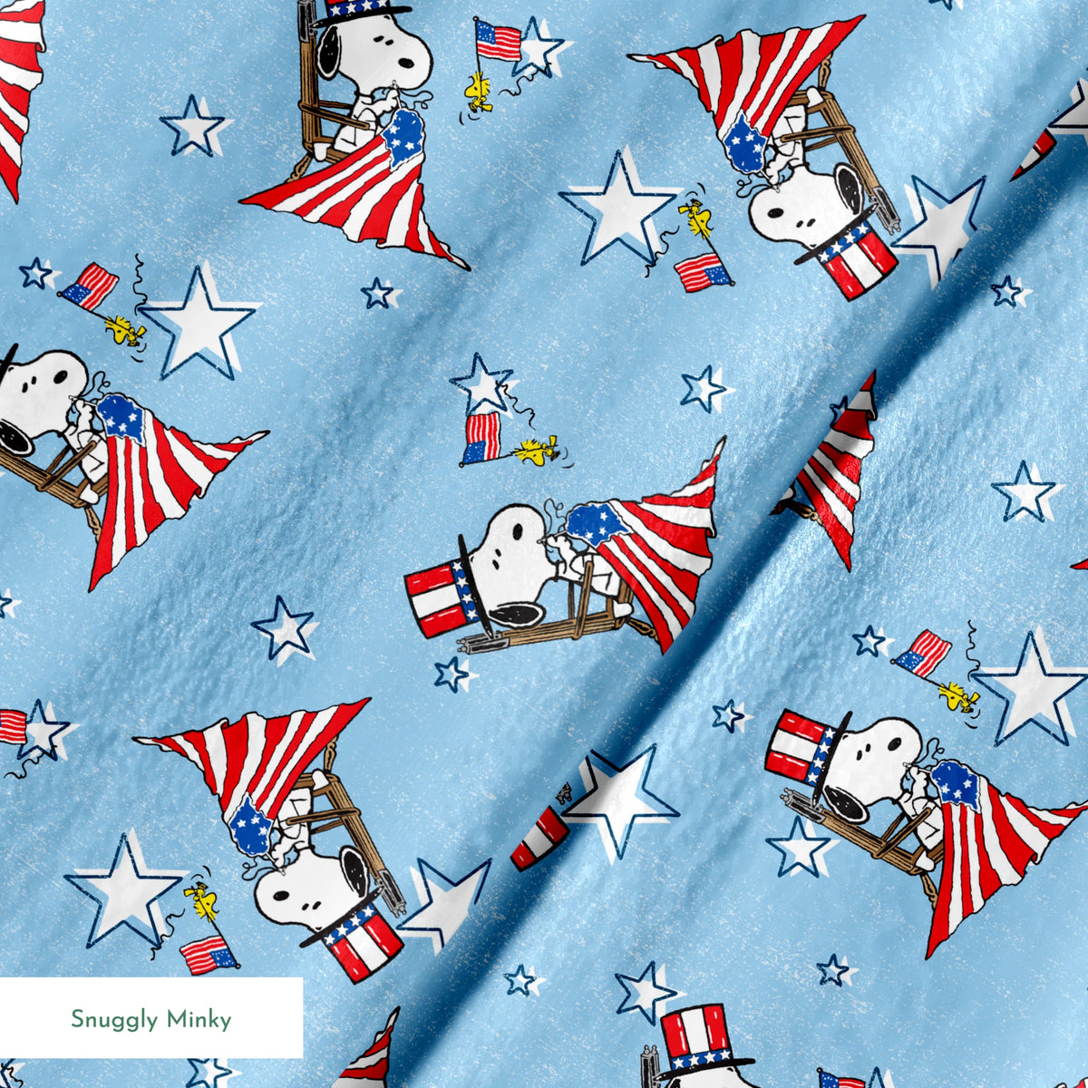 Peanuts Patriotic Snoopy Flag on Blue Fabric