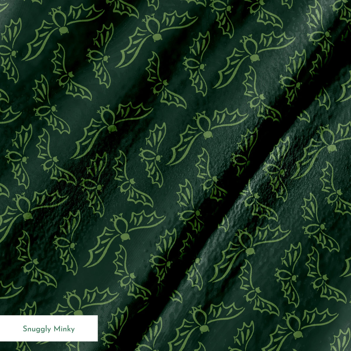 Flying Bats on Midnight Moss Fabric