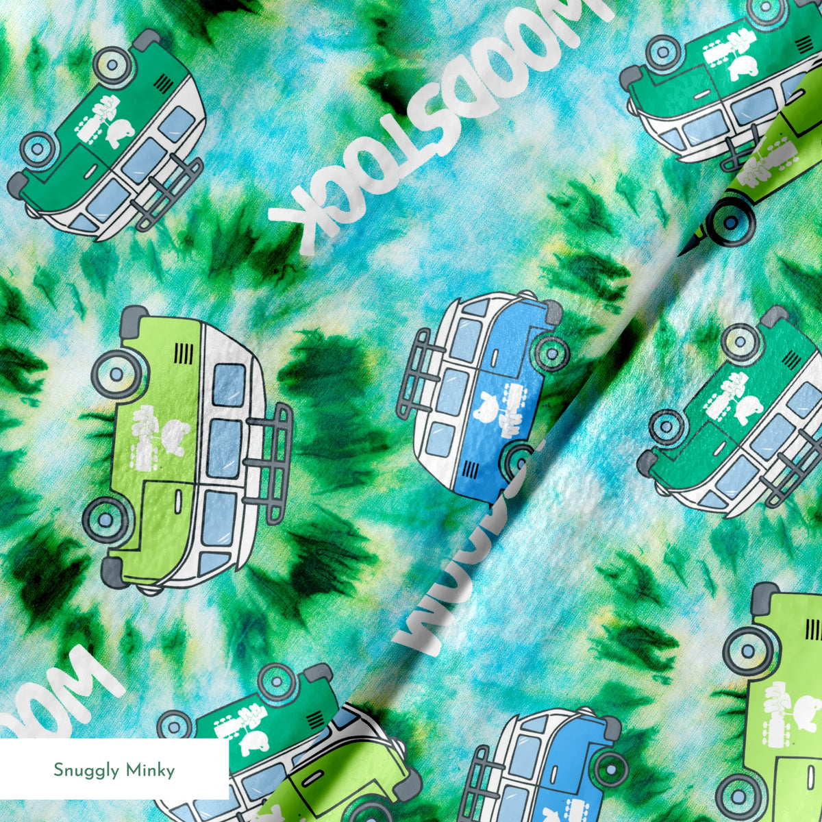 Woodstock Tie-dye Van on Green Fabric