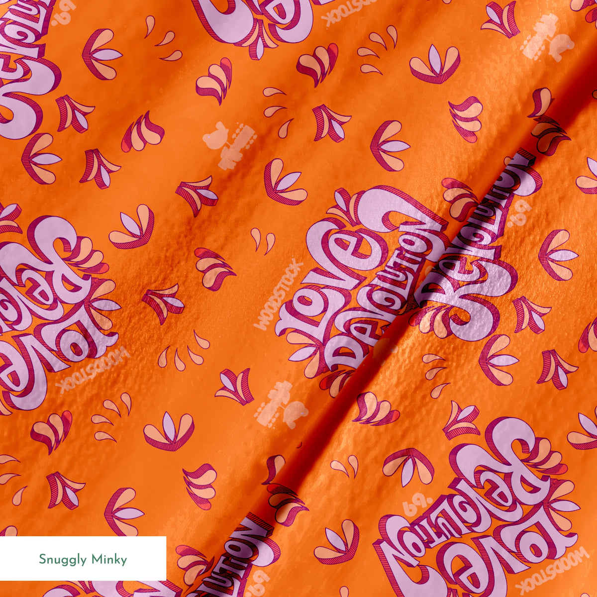 Woodstock Love Revolution on Orange Fabric