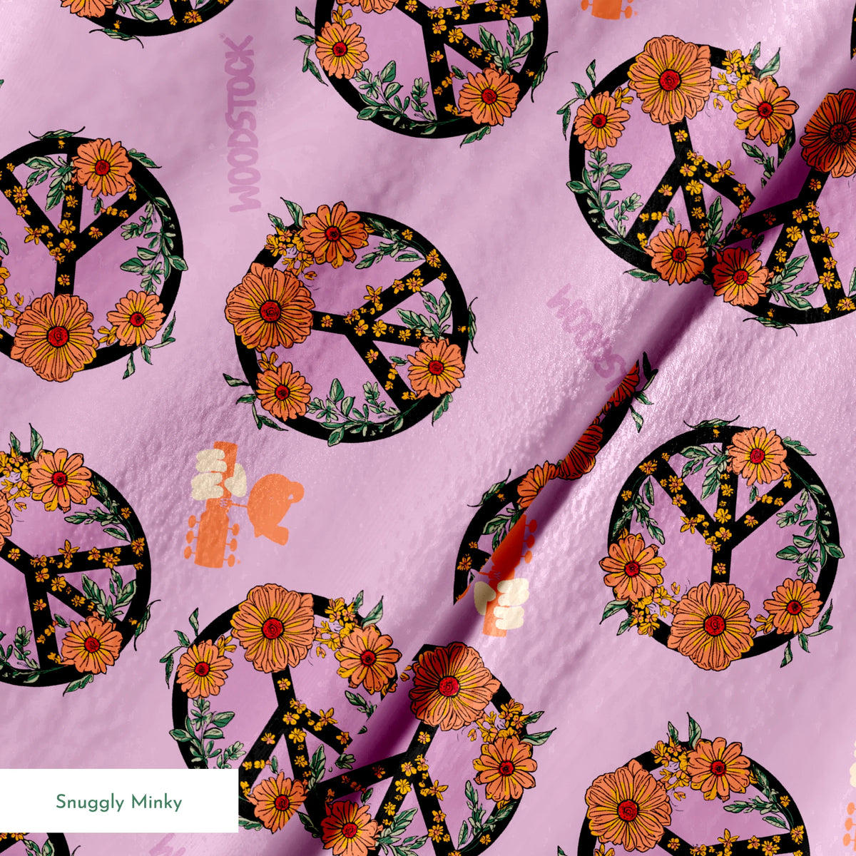 Woodstock Floral Peace Signs on Lavender Fabric