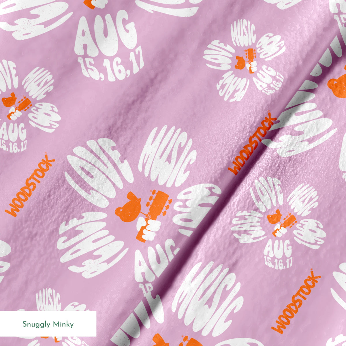 Woodstock Peace, Love, Music Florals on Lavender Fabric
