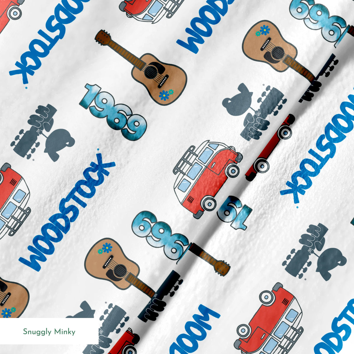 Woodstock Guitars and Vans on White Fabric