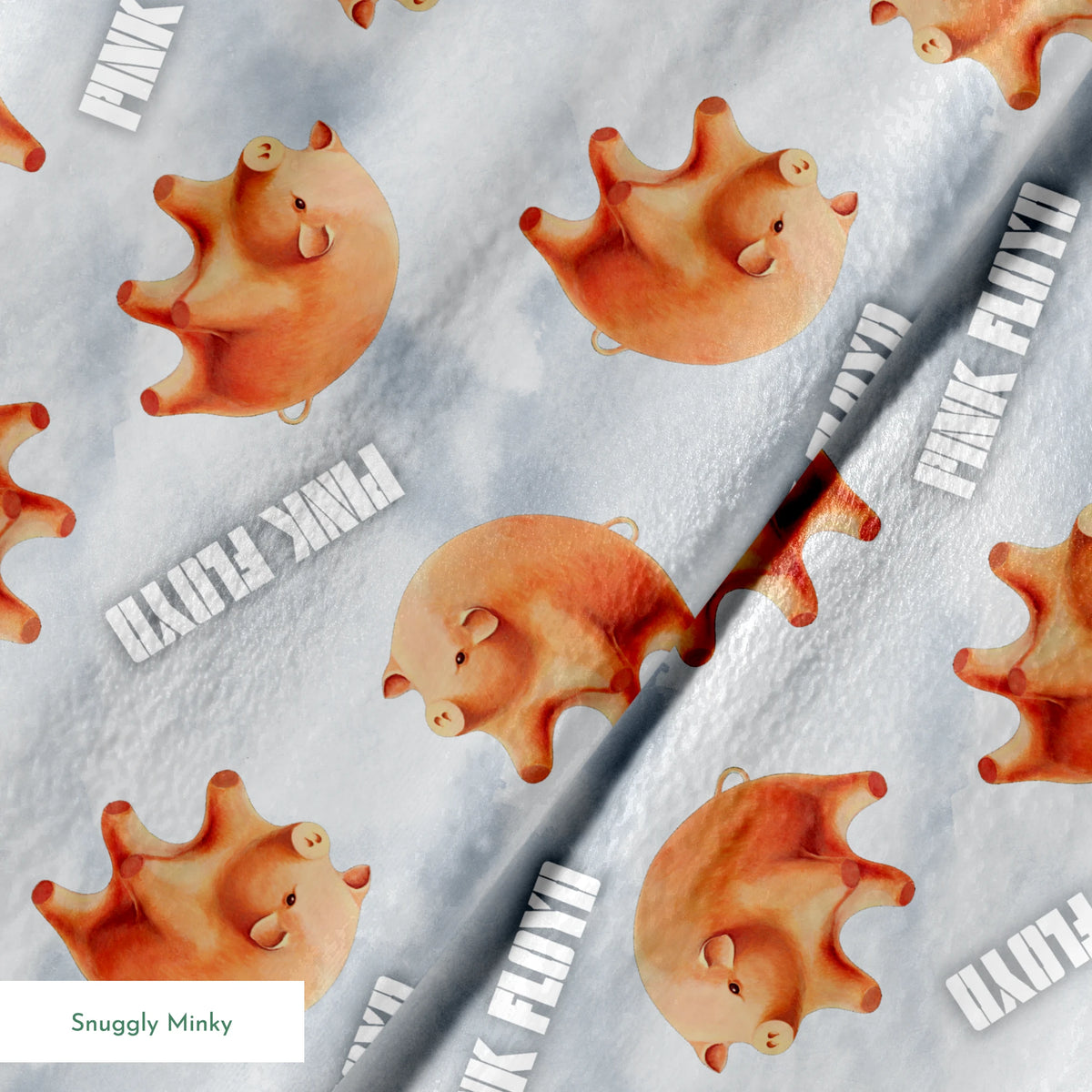 Pink Floyd Pigs on Gray Fabric