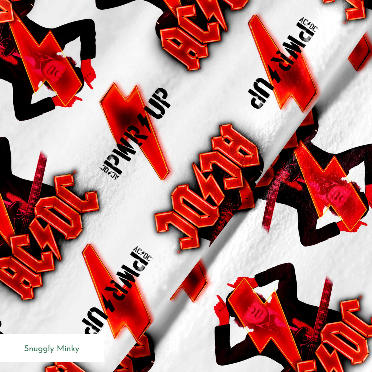 AC/DC Angus Young Pwr Up on White Fabric