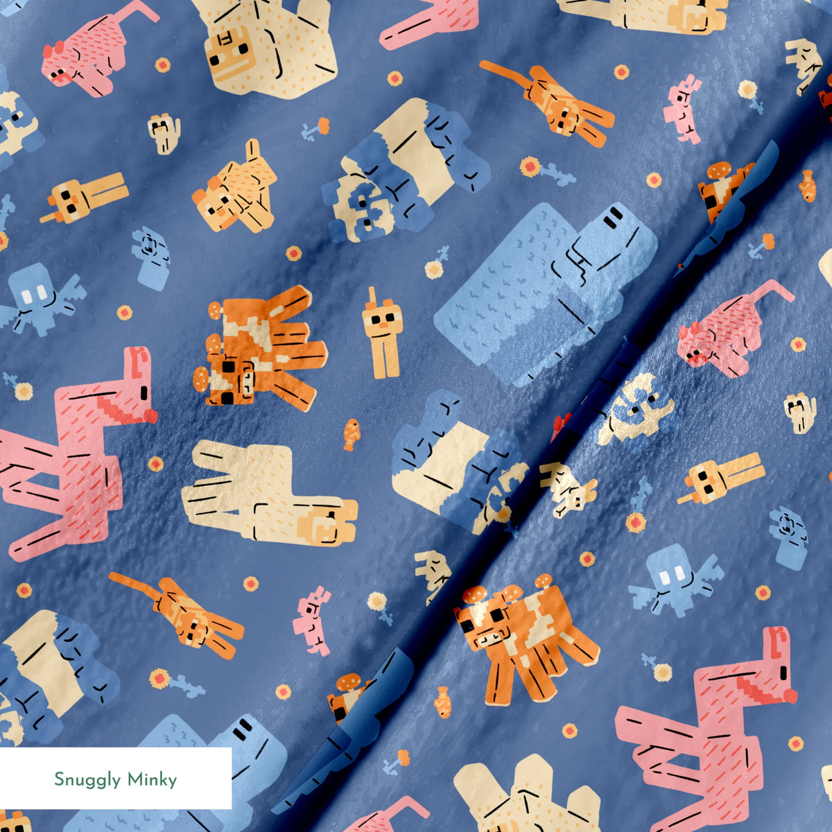 Minecraft Pastel Passive Mobs on Purple Fabric