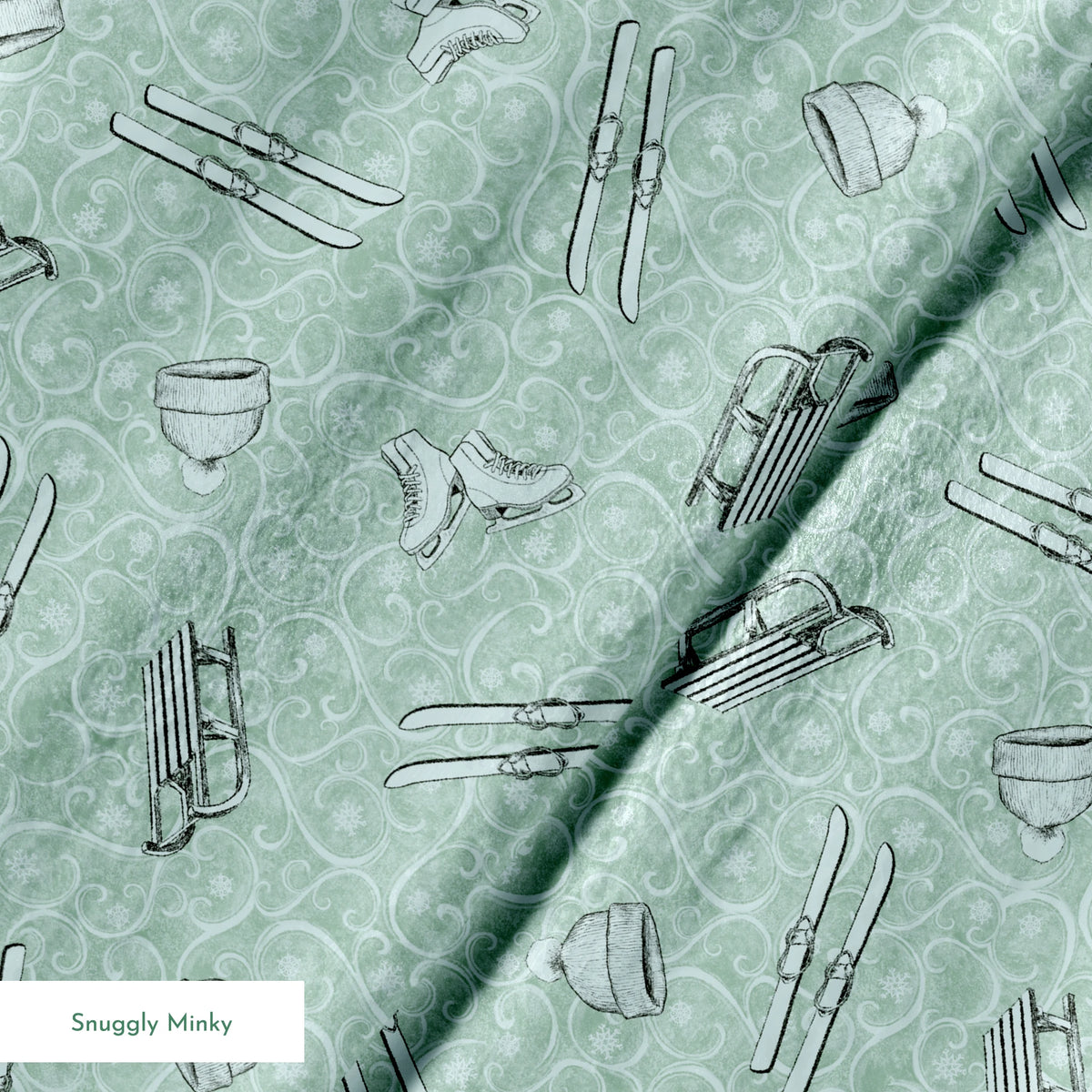Saturday Evening Post Vintage Winter Fun on Light Green Fabric