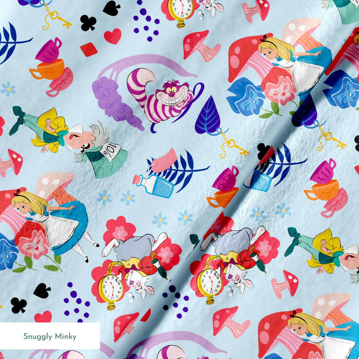 Disney Alice in Wonderland  Wandering in Wonderland on Blue Fabric