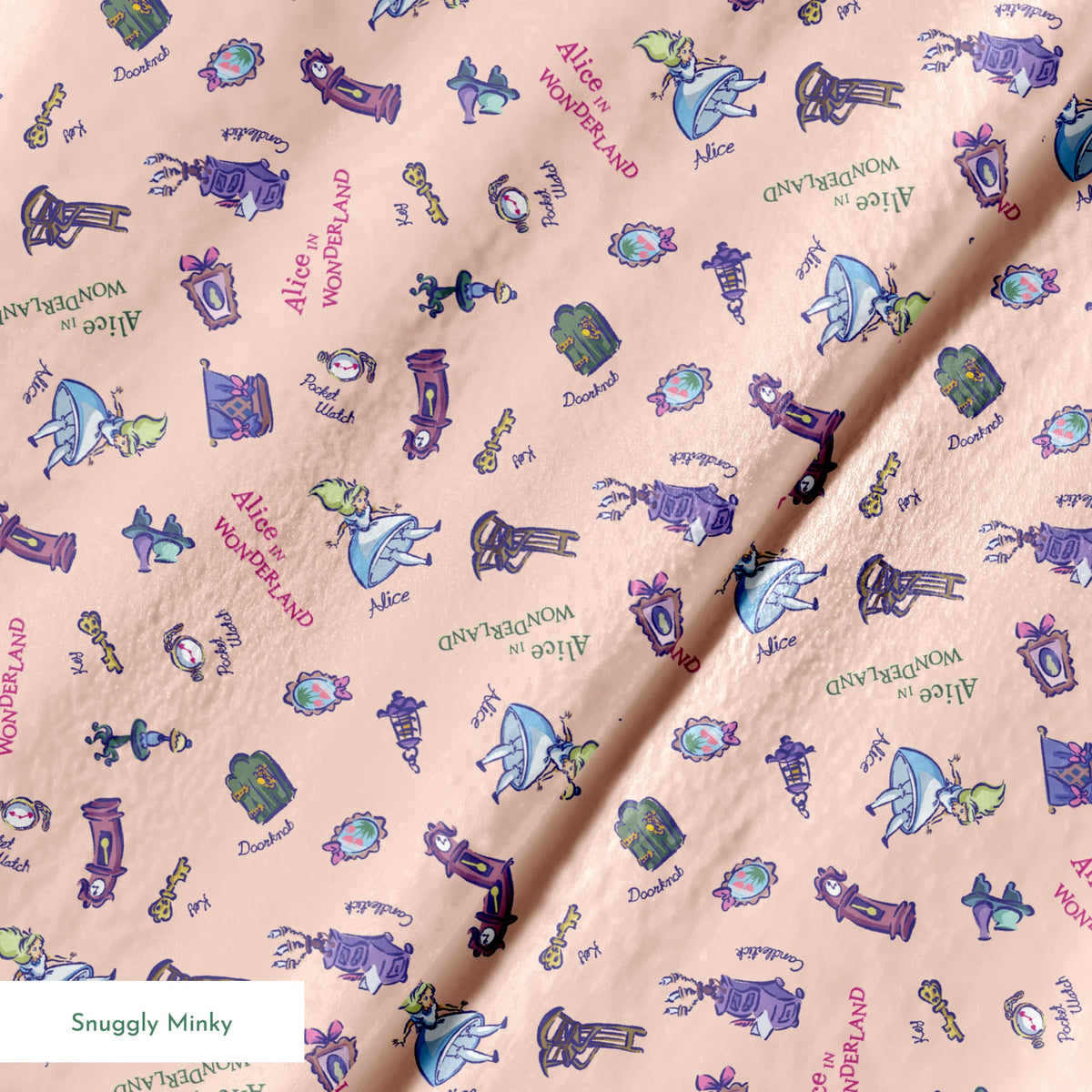 Disney Alice in Wonderland  Down the Rabbit Hole on Pink Fabric