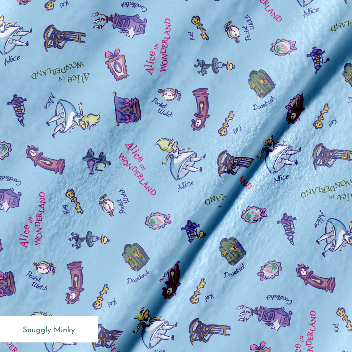 Disney Alice in Wonderland  Down the Rabbit Hole on Blue Fabric