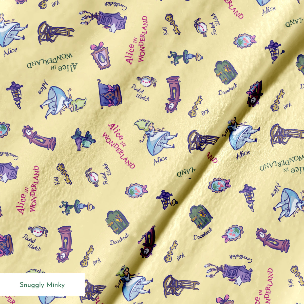 Disney Alice in Wonderland  Down the Rabbit Hole on Yellow Fabric