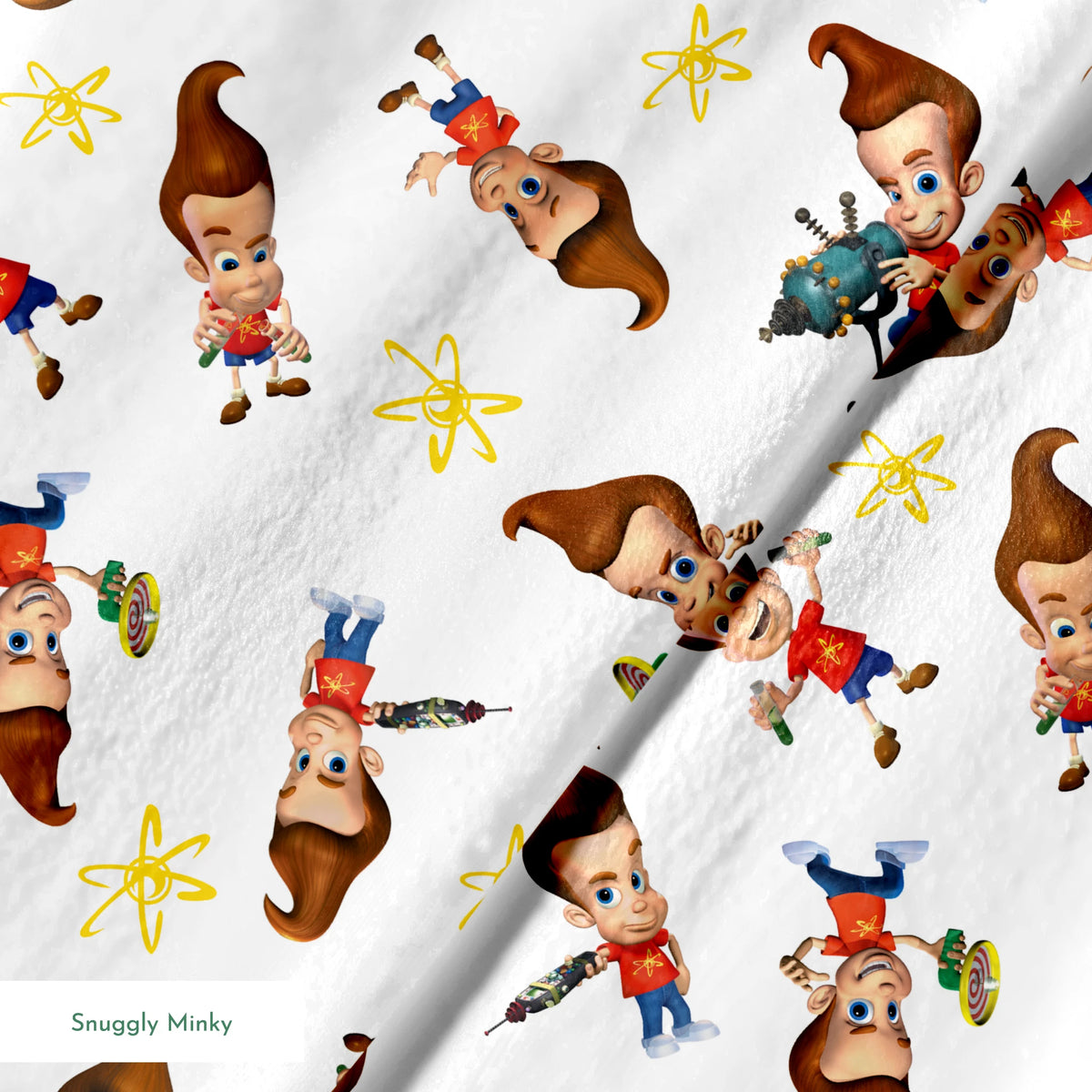 Paramount Jimmy Neutron Getting into Mischief on White Fabric