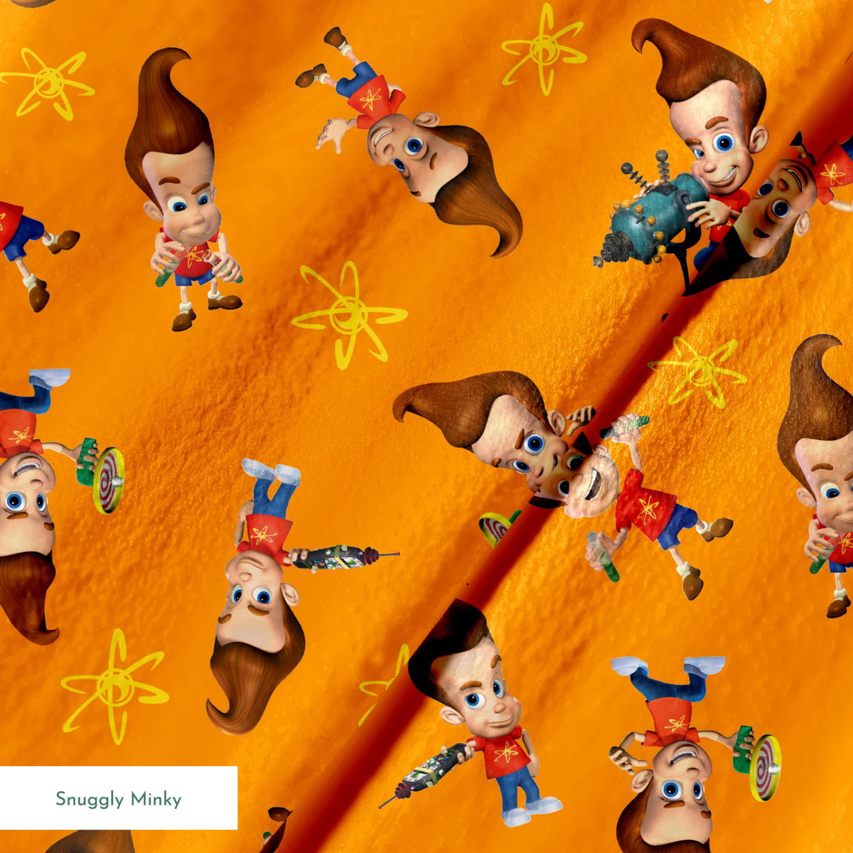 Paramount Jimmy Neutron Getting into Mischief on Orange Fabric